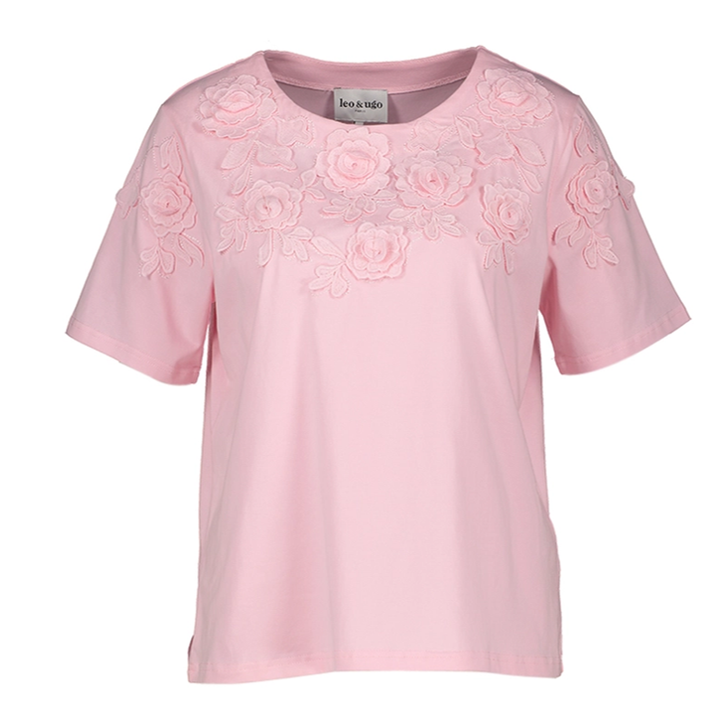1LU0330-147 [LEO & UGO] T-Shirt With Floral Detail Pink #TEV656-PINK (EU)