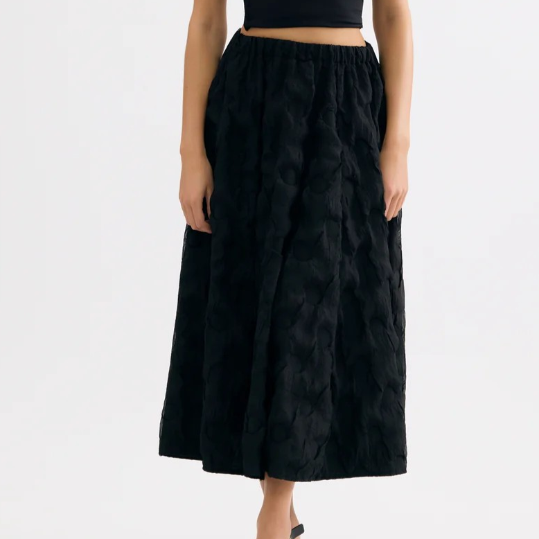 1LU0330-036 [LEO & UGO] Textured Midi Skirt Black #KEJ312-BLK (EU)