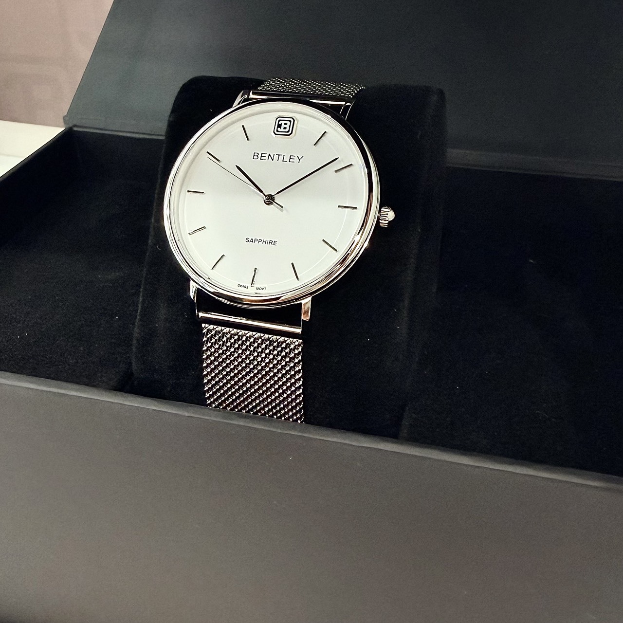 【BENTLEY 賓利】 文青極簡系列 銀白 瑞士機芯 不鏽鋼 米蘭帶 手錶