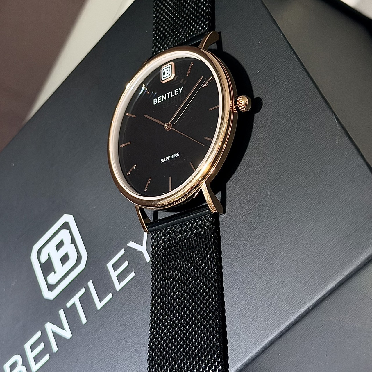 【BENTLEY 賓利】 文青極簡系列 玫黑 瑞士機芯 不鏽鋼 米蘭帶 手錶