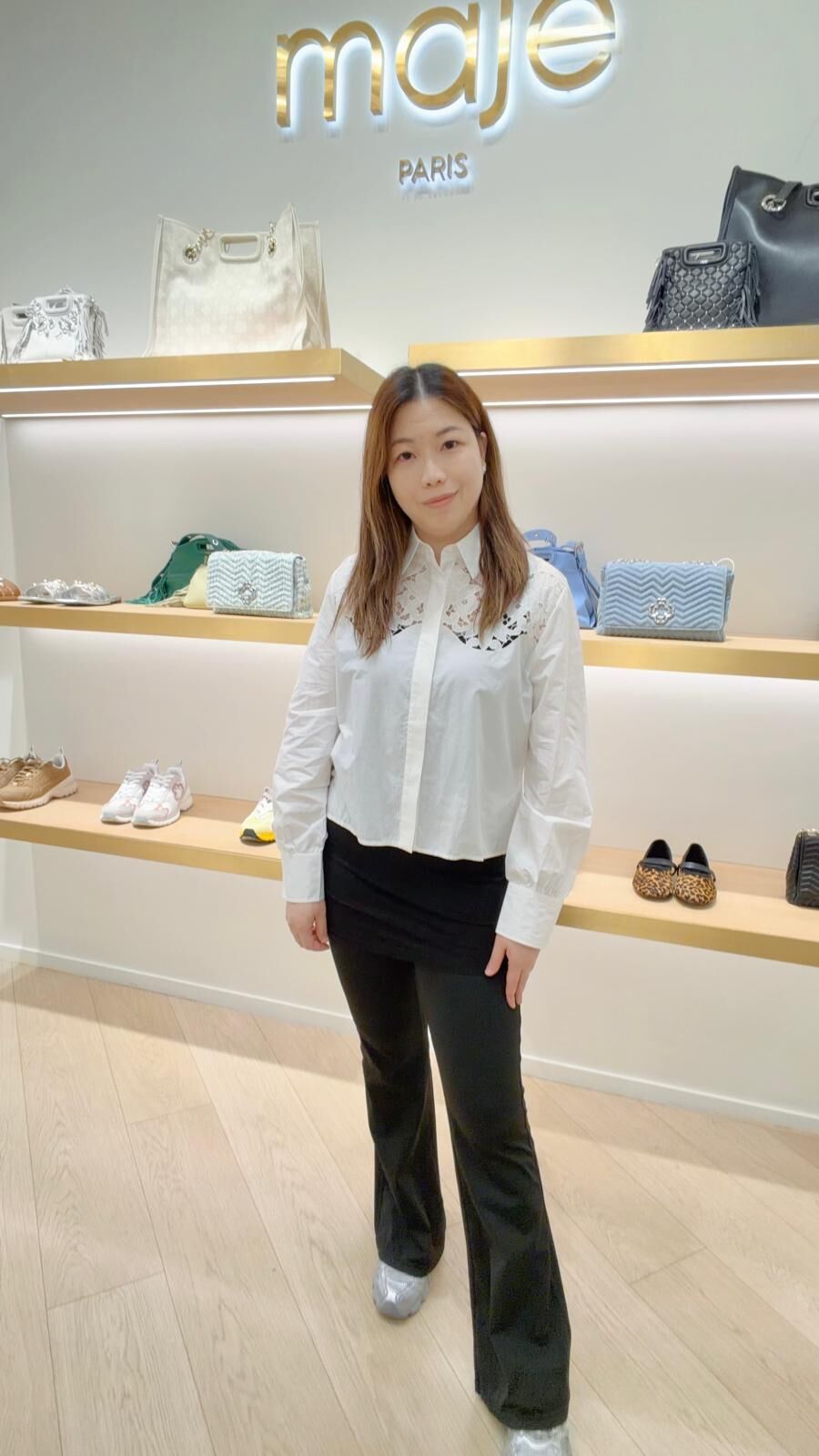 Maje 波浪底花紋白色長袖襯衫 #MFPCM00507