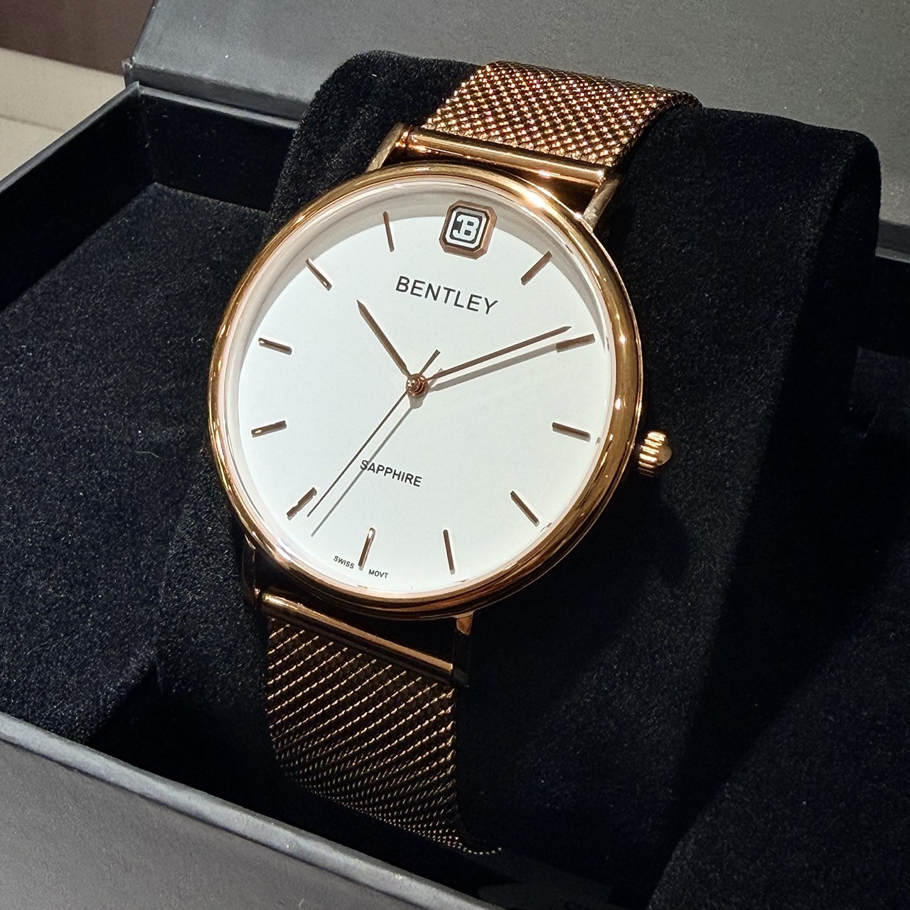 【BENTLEY 賓利】 文青極簡系列 銀黑 瑞士機芯 不鏽鋼 米蘭帶 手錶