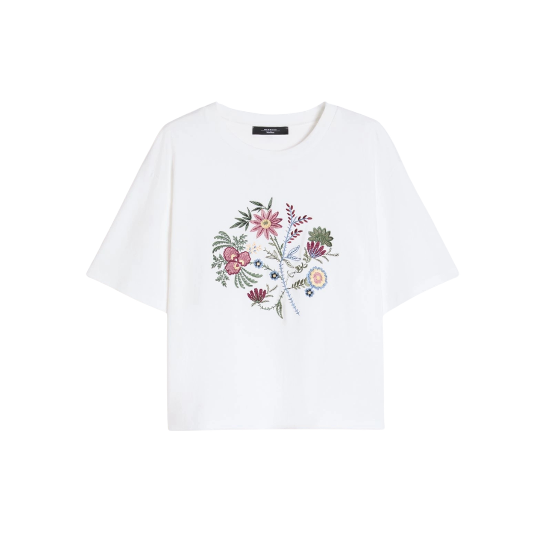 1FF0101-510 [MAX MARA WEEKEND] T-Shirt Bianco Ricamo Fiore White (SS26) #WKDSABATOCO-002 (C-EU-E)