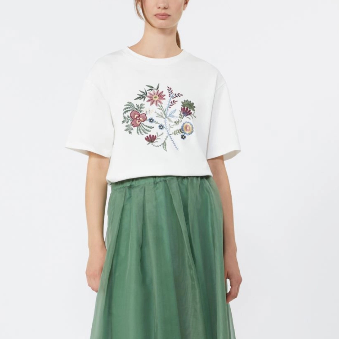 1FF0101-510 [MAX MARA WEEKEND] T-Shirt Bianco Ricamo Fiore White (SS26) #WKDSABATOCO-002 (C-EU-E)