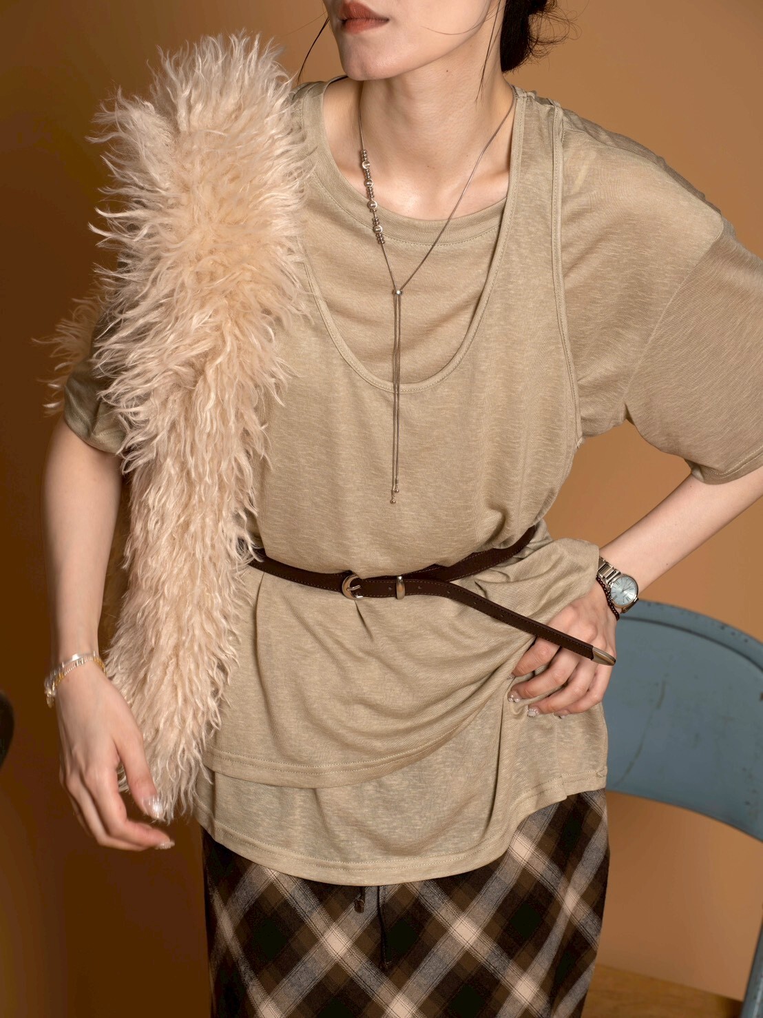 真兩件的滑滑溜溜雪花衣/4色均碼/抹茶燕麥