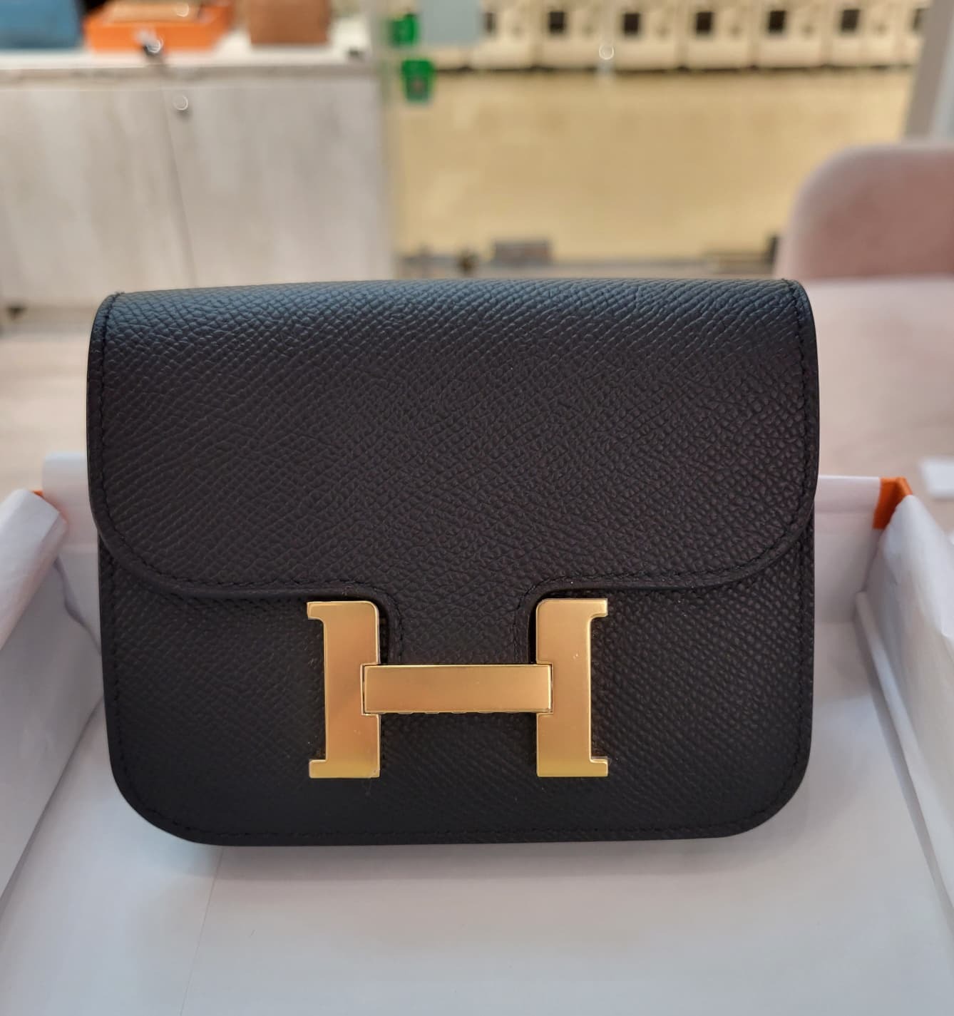 UNUSED HERMES constance slim NOIR CC Epsom 黑色金扣