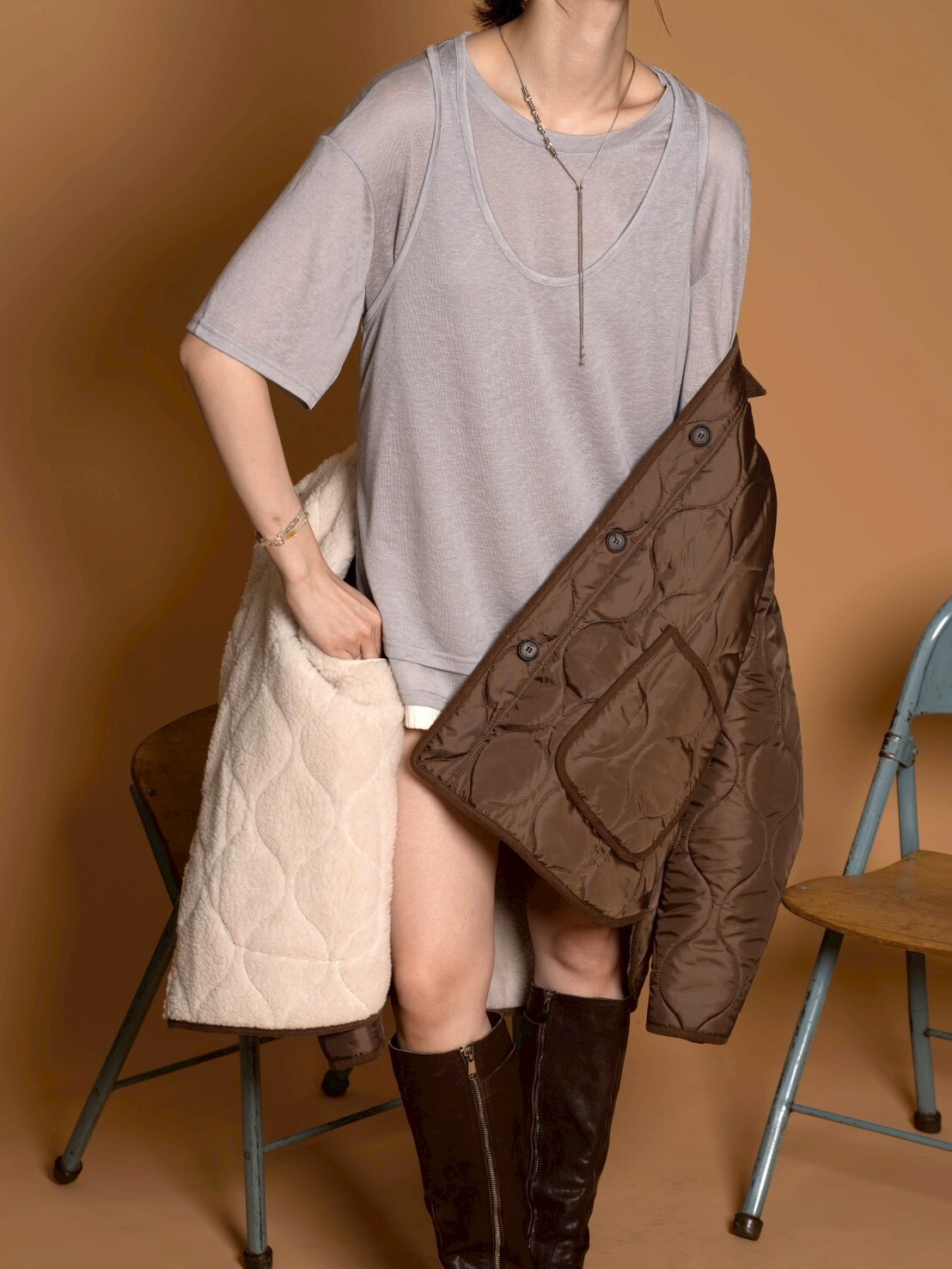 真兩件的滑滑溜溜雪花衣/4色均碼/霧感藍灰