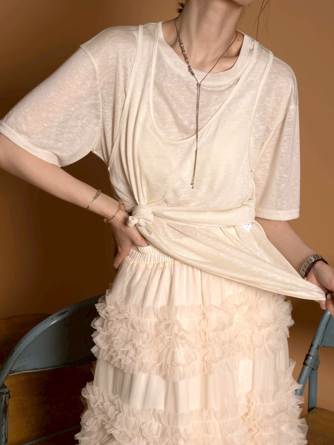 真兩件的滑滑溜溜雪花衣/4色均碼/甜感杏仁