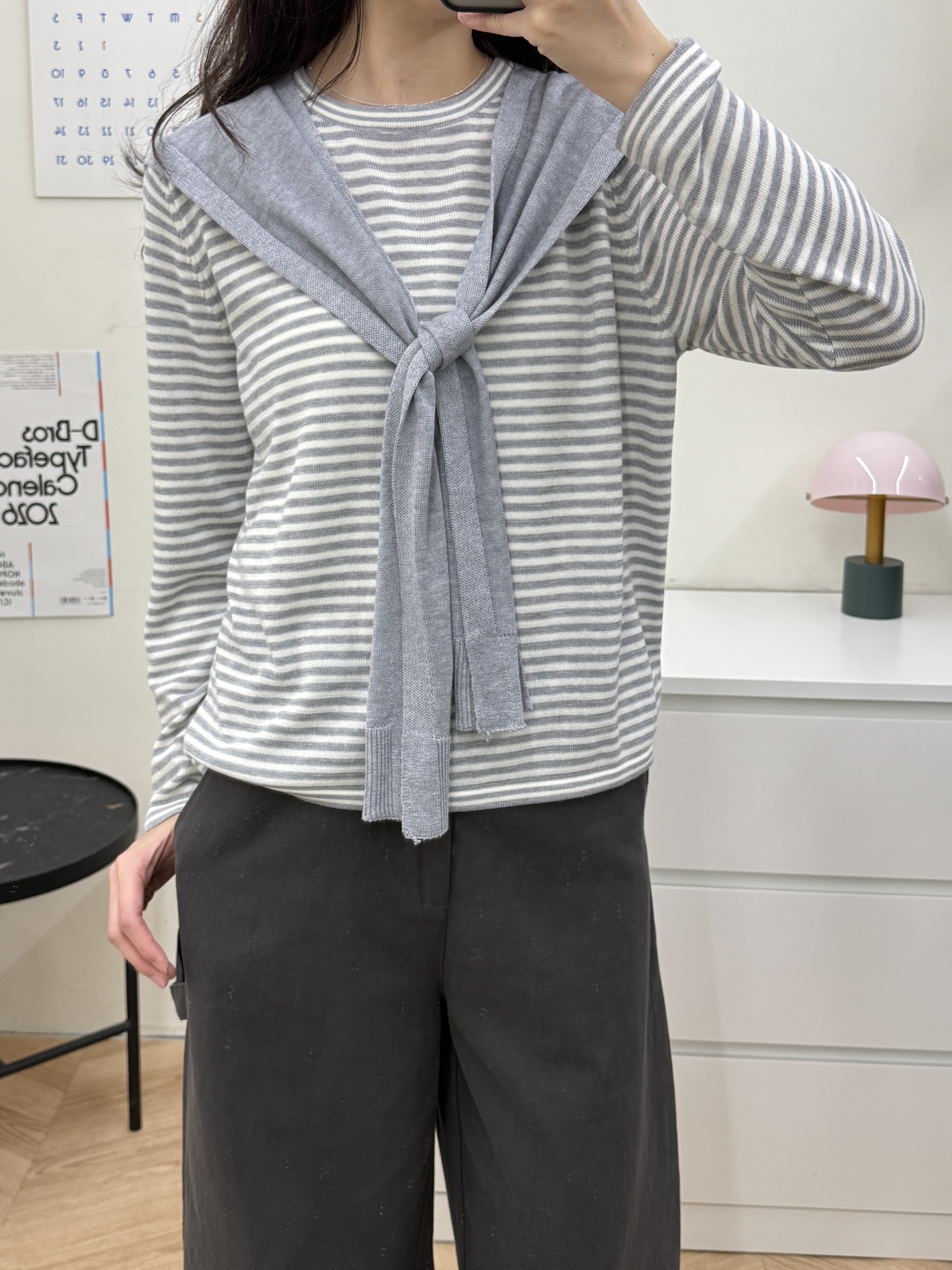 橫條薄上衣附披肩*2色