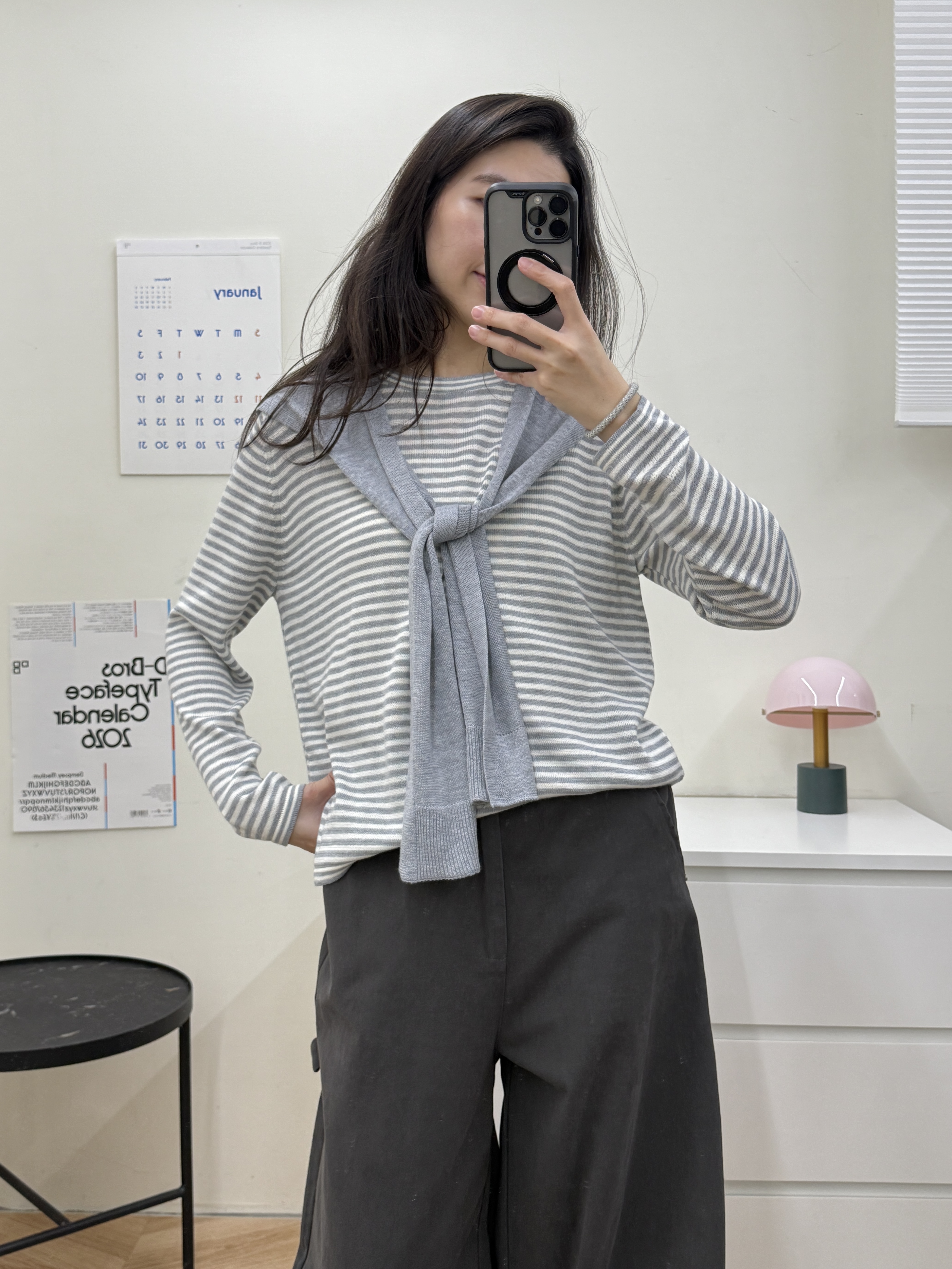 橫條薄上衣附披肩*2色