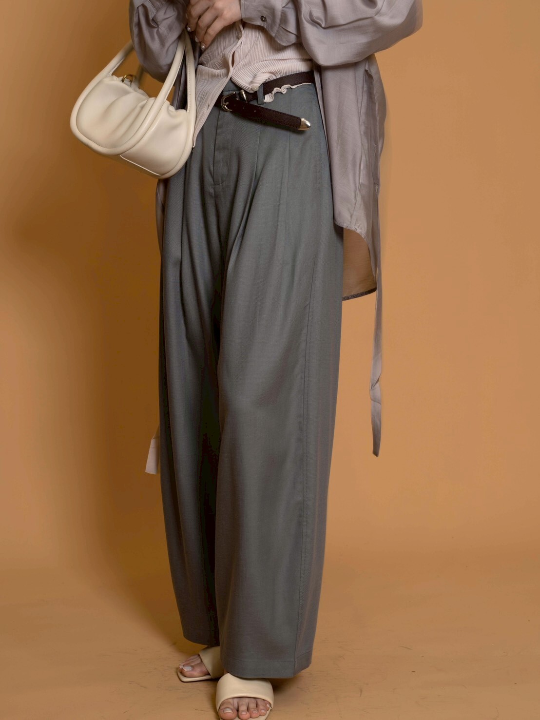 後小鬆緊天絲棉麻摺子褲/3色3碼/湖水藍綠