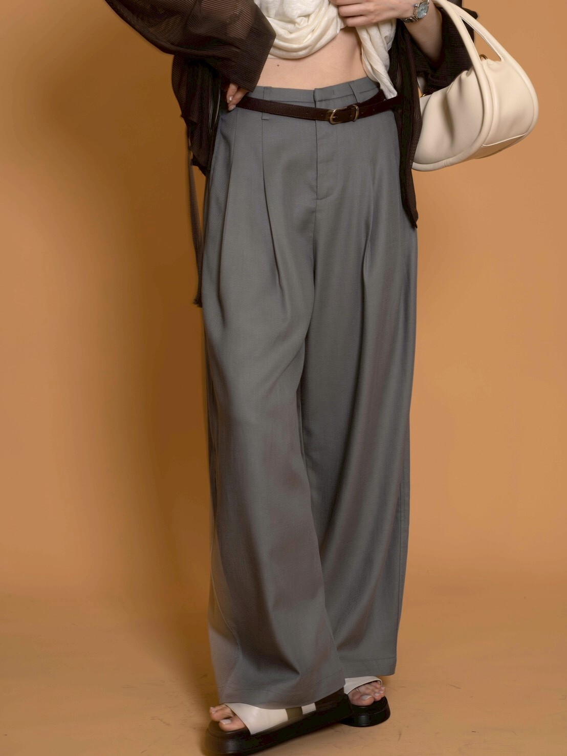 後小鬆緊天絲棉麻摺子褲/3色3碼/湖水藍綠