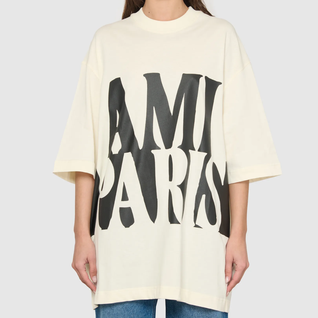 1FF0101-441 [AMI PARIS] T-Shirt With Ami Paris Print White (SS26) #UTS381.U726.136 (C-EU-E)