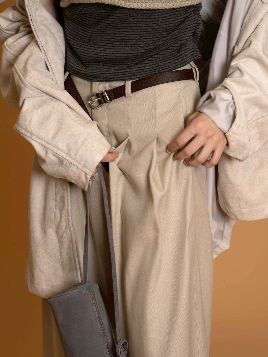 後小鬆緊天絲棉麻摺子褲/3色3碼/不透燕麥