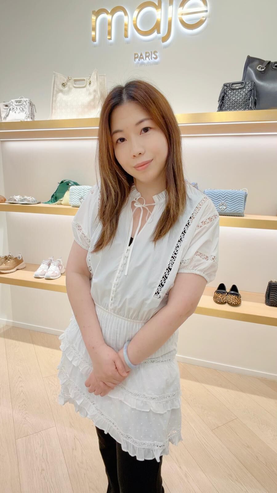 Maje 白色短袖紗質連身裙 #MFPRO03712