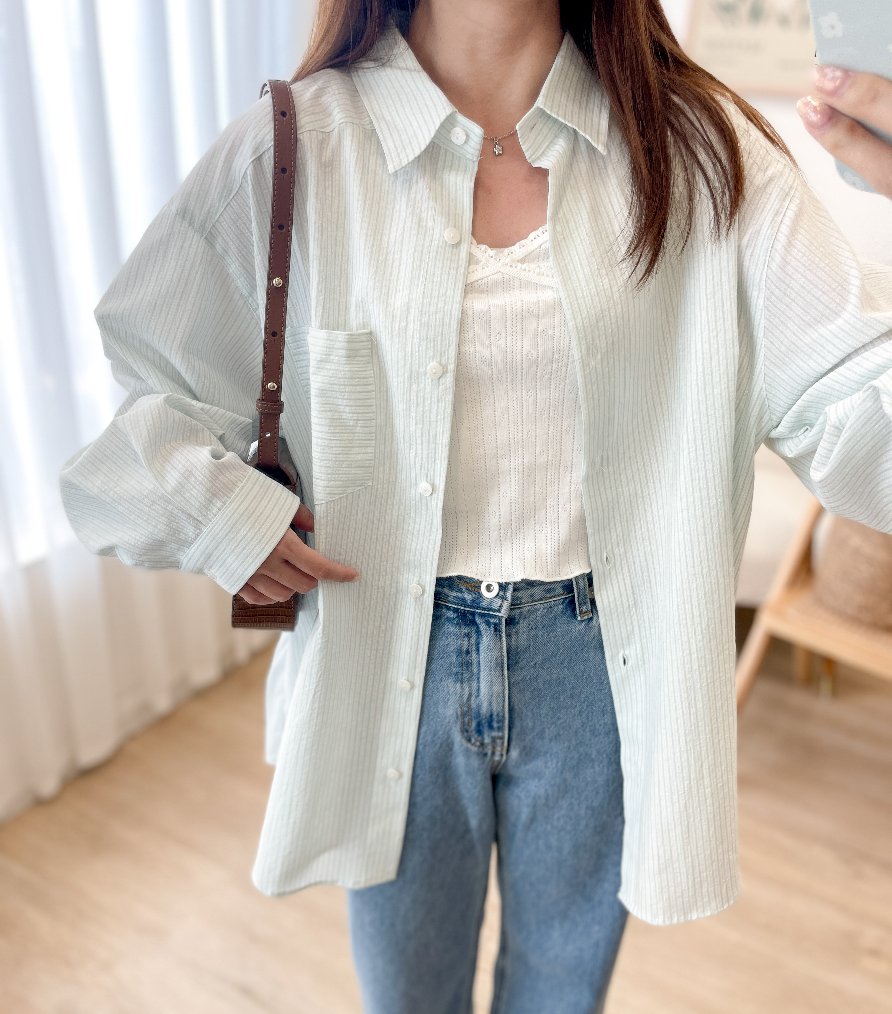 JK289 Mint Sorbet Stripe Overfit Shirt