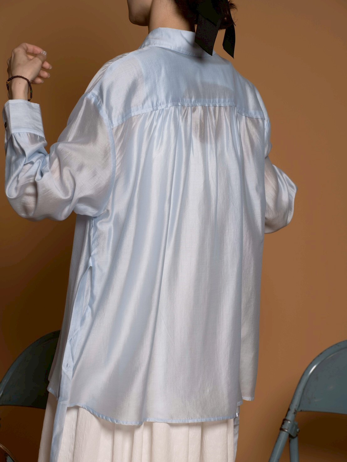 天絲與真絲的完美交融綁帶襯/4色均碼/天藍