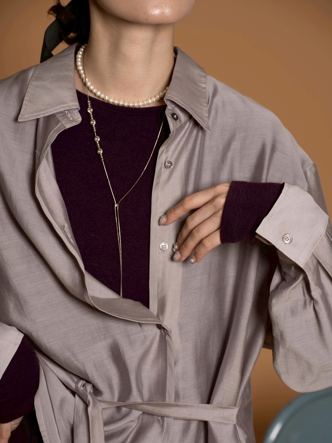 天絲與真絲的完美交融綁帶襯/4色均碼/灰藕