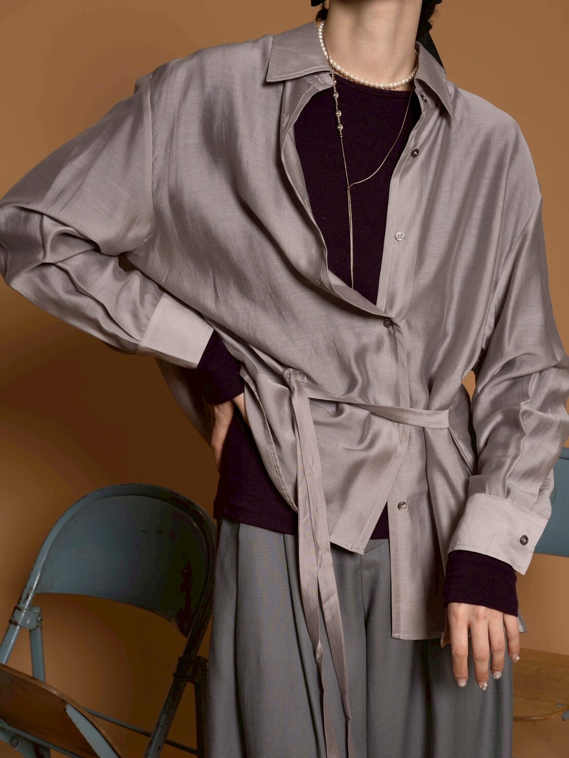 天絲與真絲的完美交融綁帶襯/4色均碼/灰藕