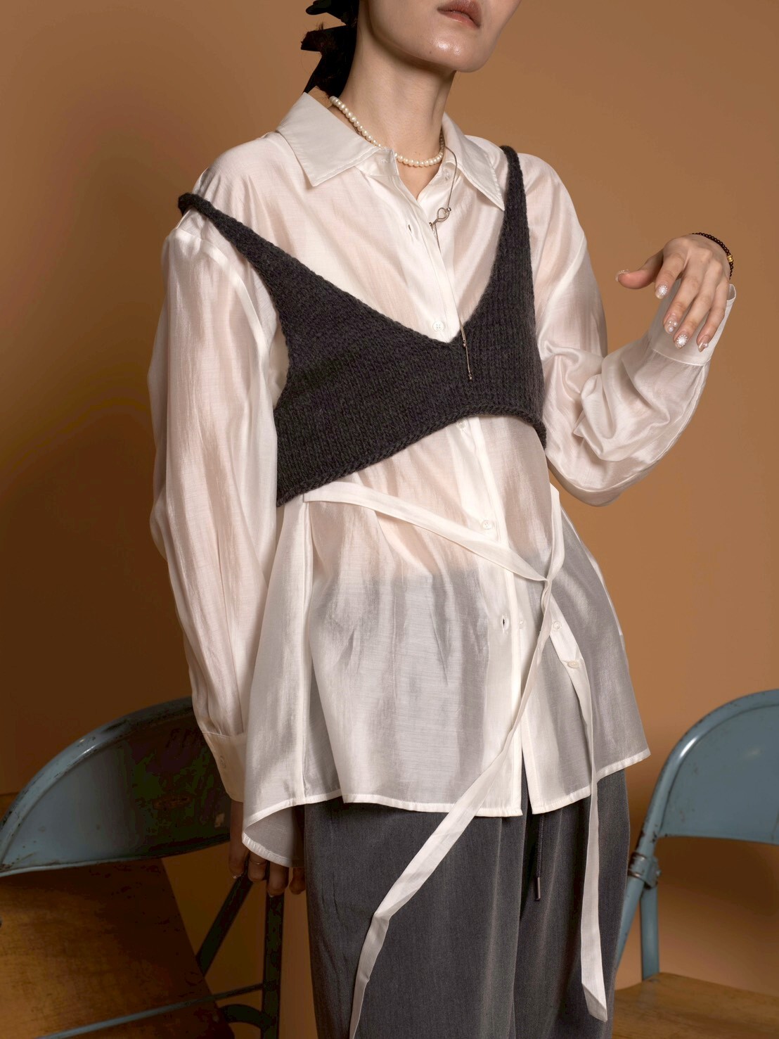 天絲與真絲的完美交融綁帶襯/4色均碼/白