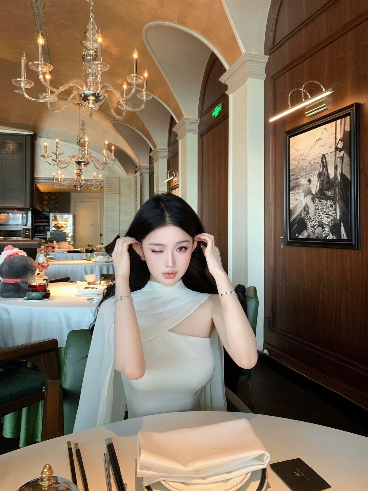 高冷名媛 雪紡披肩 斜肩絲綢長洋