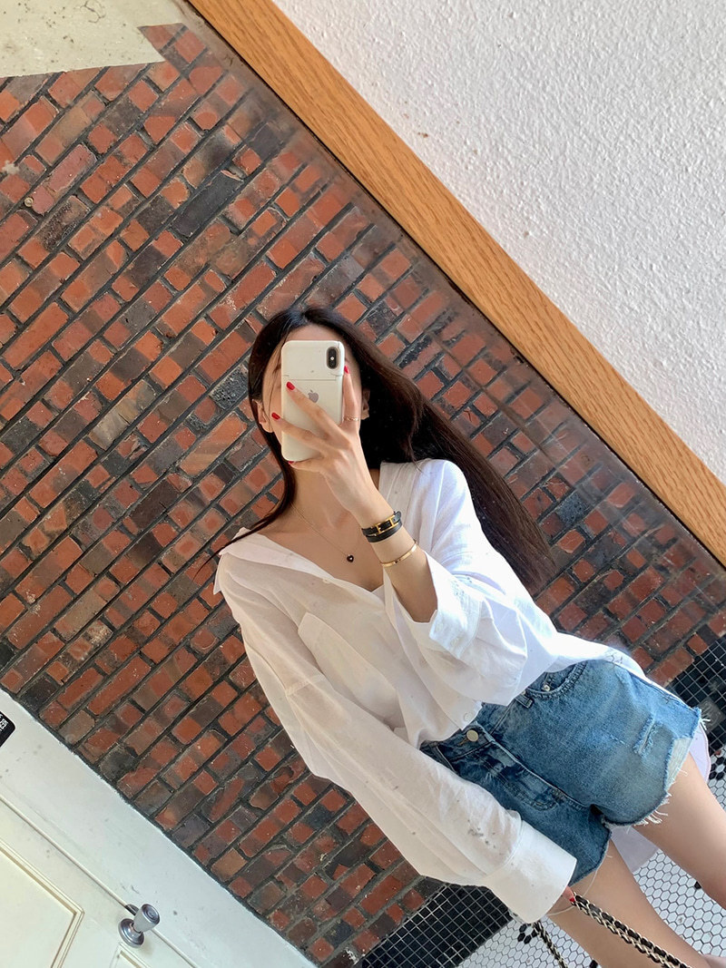 百搭防曬大口袋 寬版襯衫(黑/白/淺藍)