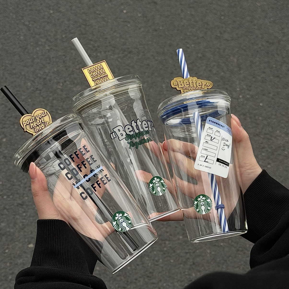 （預購）星巴克STARBUCKS 丹寧星咖系列 吸管金屬裝飾套 玻璃水杯  杯子