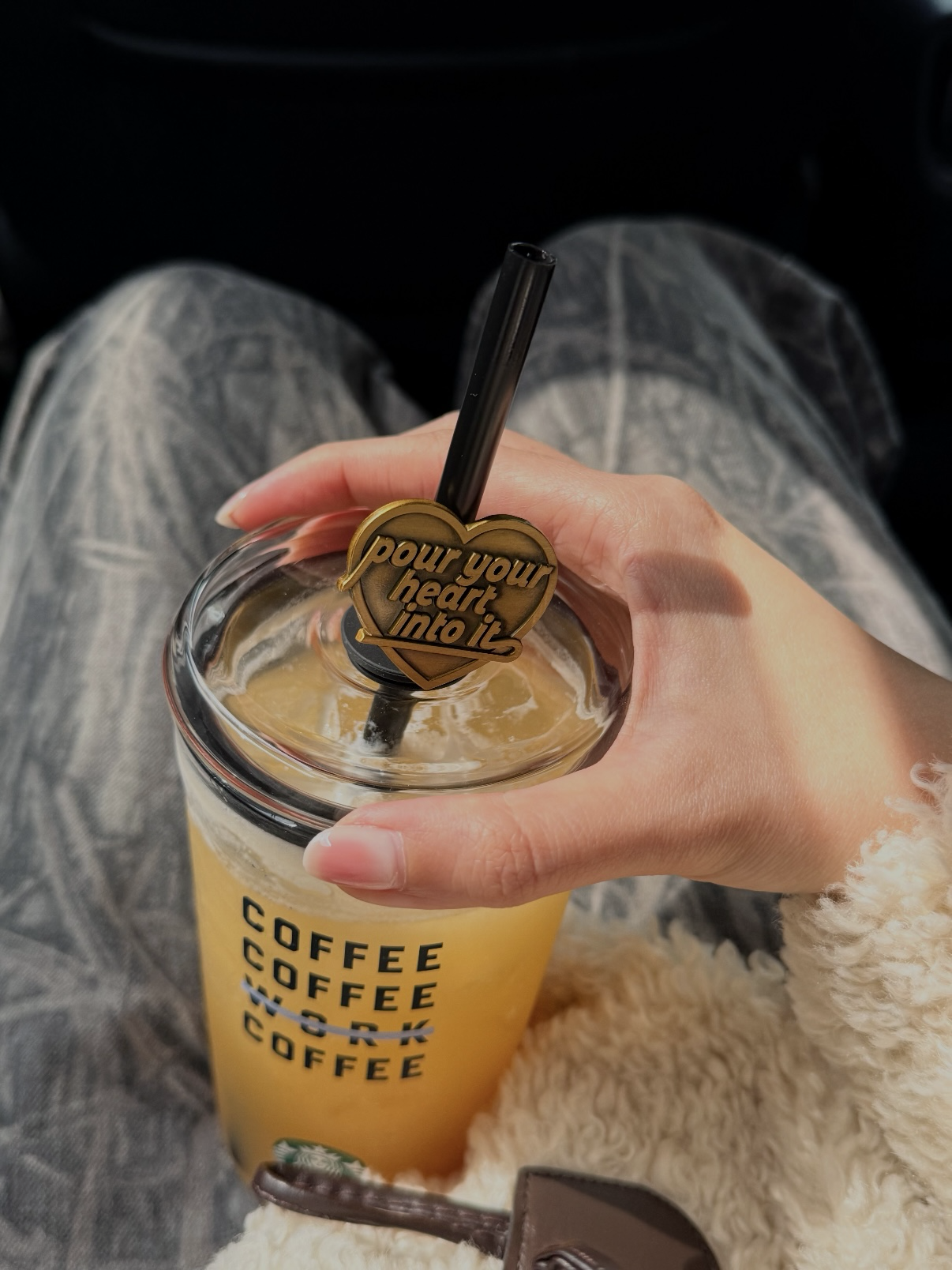 （預購）星巴克STARBUCKS 丹寧星咖系列 吸管金屬裝飾套 玻璃水杯  杯子