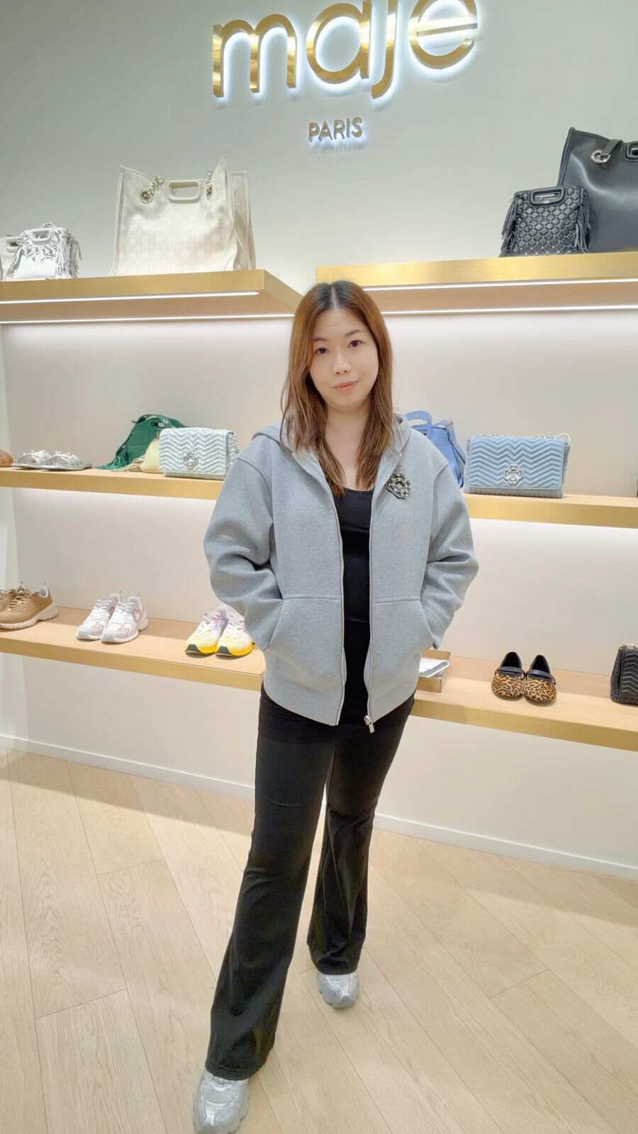 Maje 灰色立體花紋有帽拉鏈外套 #MFPSW00175