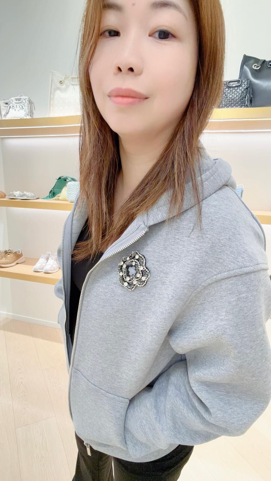 Maje 灰色立體花紋有帽拉鏈外套 #MFPSW00175