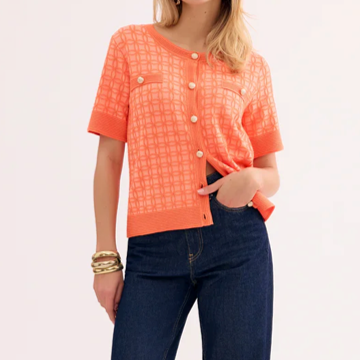 1LU0330-044 [LEO & UGO] Short-Sleeved Openwork Knit Top Orange #AE110-LT ORANGE (EU)