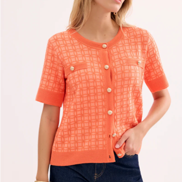 1LU0330-044 [LEO & UGO] Short-Sleeved Openwork Knit Top Orange #AE110-LT ORANGE (EU)