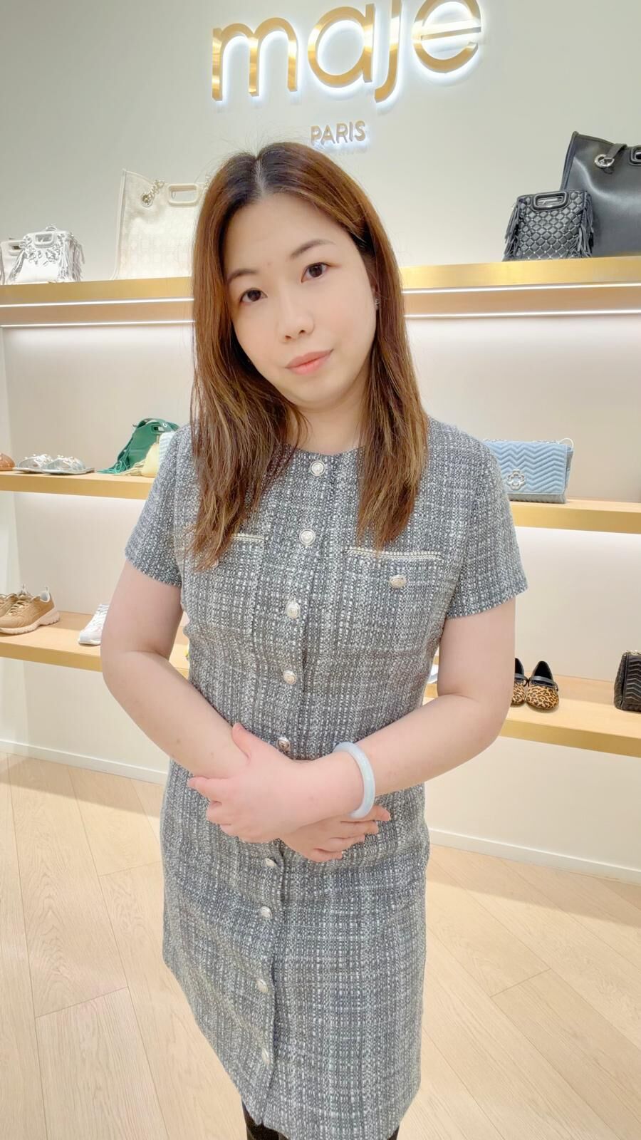 Maje 灰黑色短袖四袋連身裙 #MFPRO03724