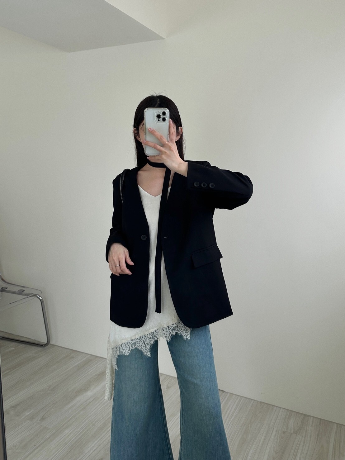 時髦在線 無領西裝外套（附綁帶）