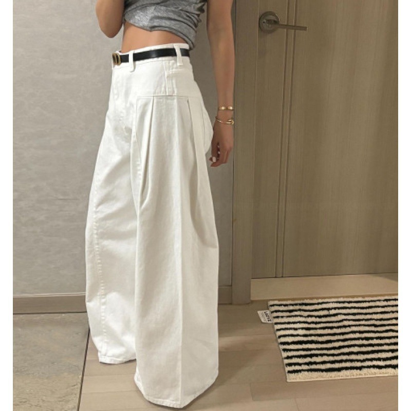 韓國東大門 高腰壓褶牛仔褲