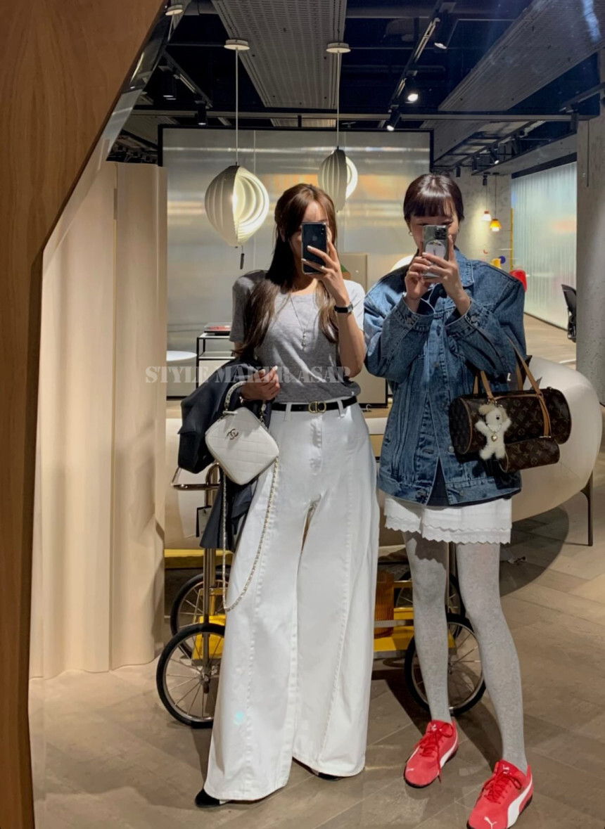 韓國東大門 高腰壓褶牛仔褲