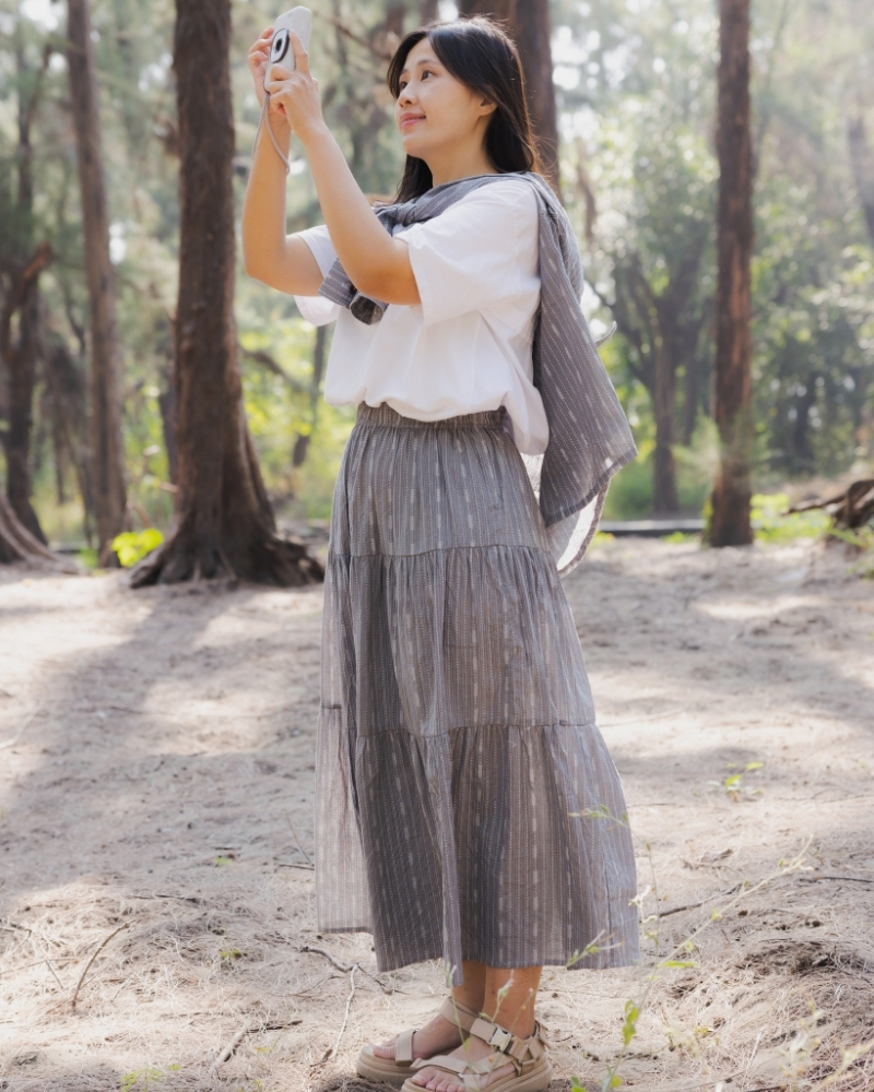 印度蓋染工藝純棉 蛋糕裙 - 芒草灰