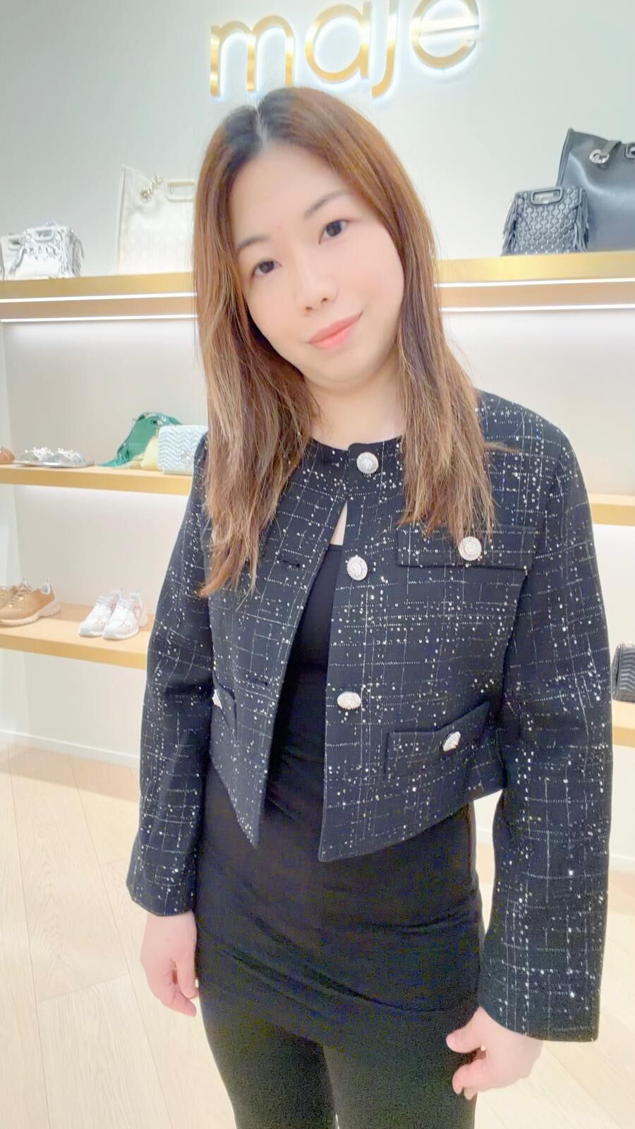 Maje 黑色短身圓領扣鈕上衣 #MFPVE00634