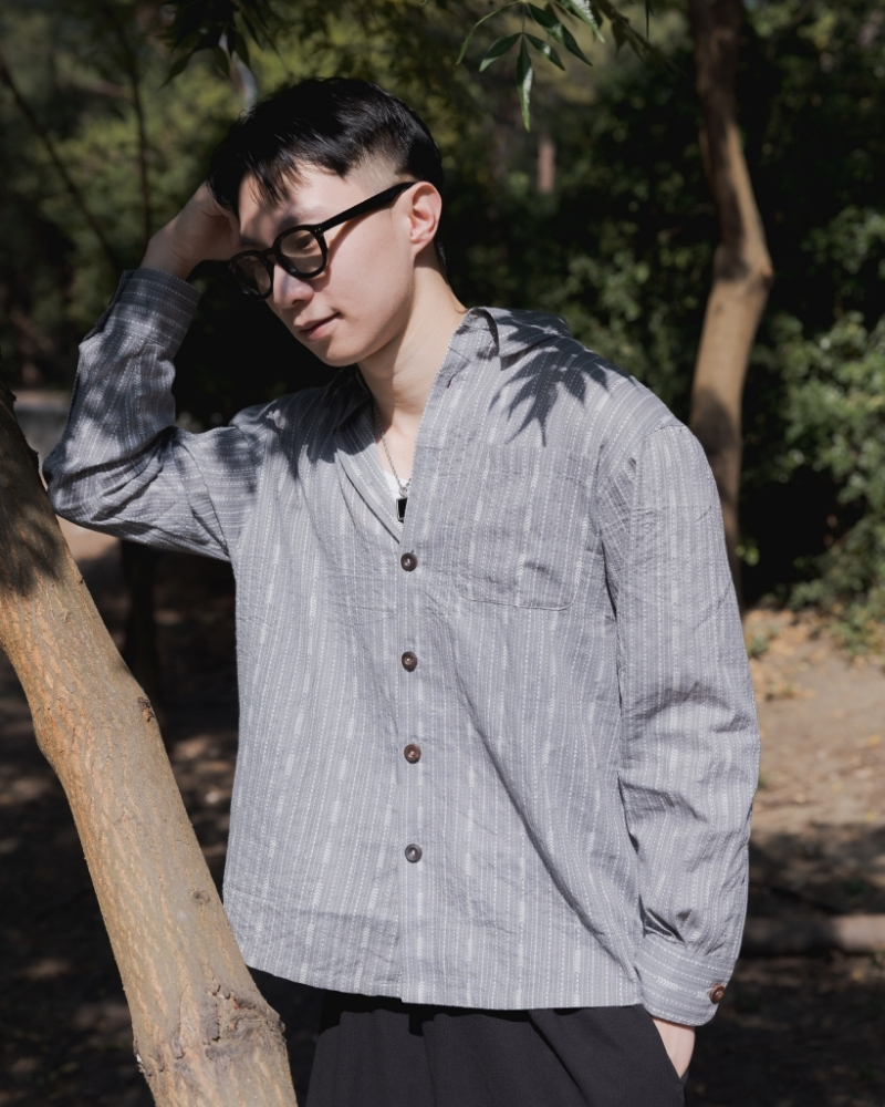 印度蓋染工藝純棉 長袖襯衫 - 芒草灰