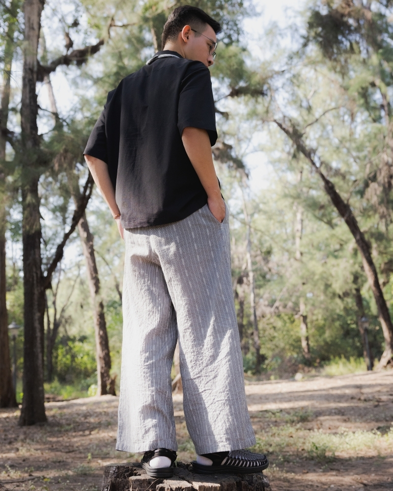 印度蓋染工藝純棉 長褲 - 芒草灰