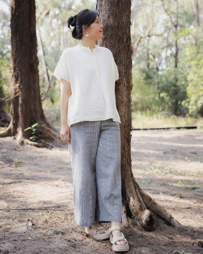 印度蓋染工藝純棉 長褲 - 芒草灰