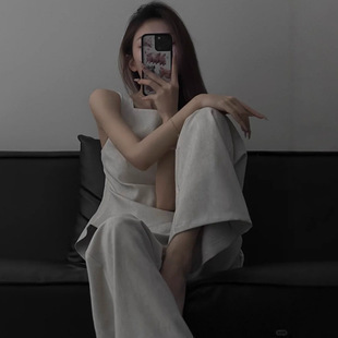 造型露背 簡約長褲套裝(2件組)