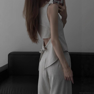 造型露背 簡約長褲套裝(2件組)