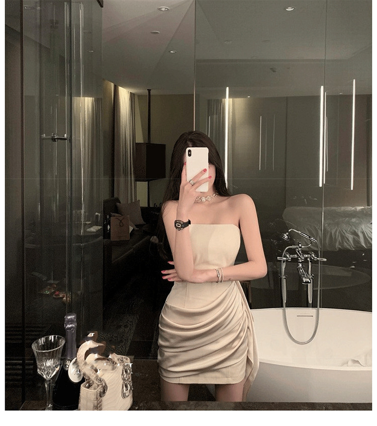 魚骨馬甲拼接綢緞小禮服(白/黑)