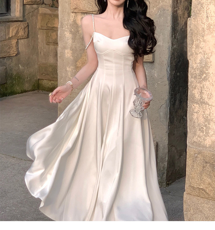 綢緞灰藍色 鑽肩帶小禮服