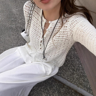 休閒名媛風 簍空長袖外套