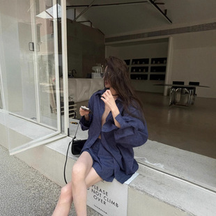 慵懶辣妹 寬版襯衫+迷你短裙 (2件組)