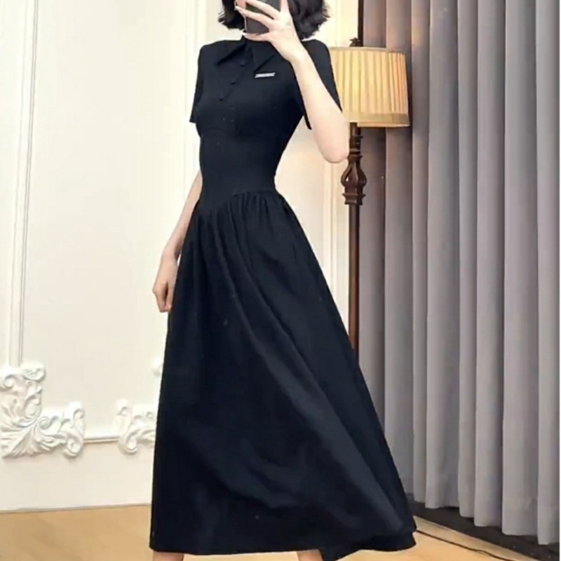 魚骨收腰 POLO領棉質短袖洋裝