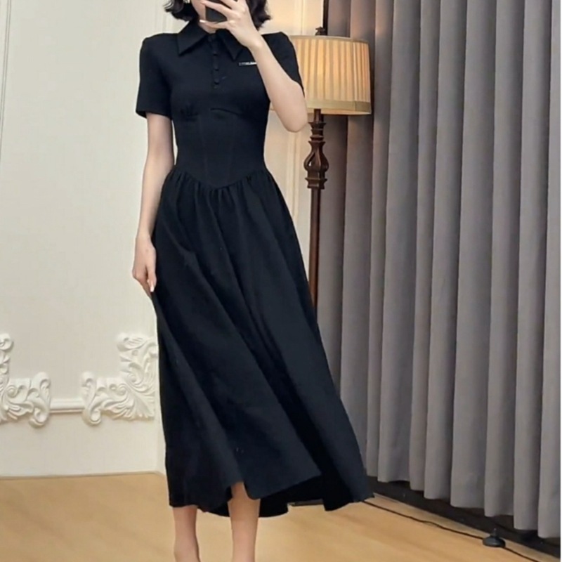 魚骨收腰 POLO領棉質短袖洋裝