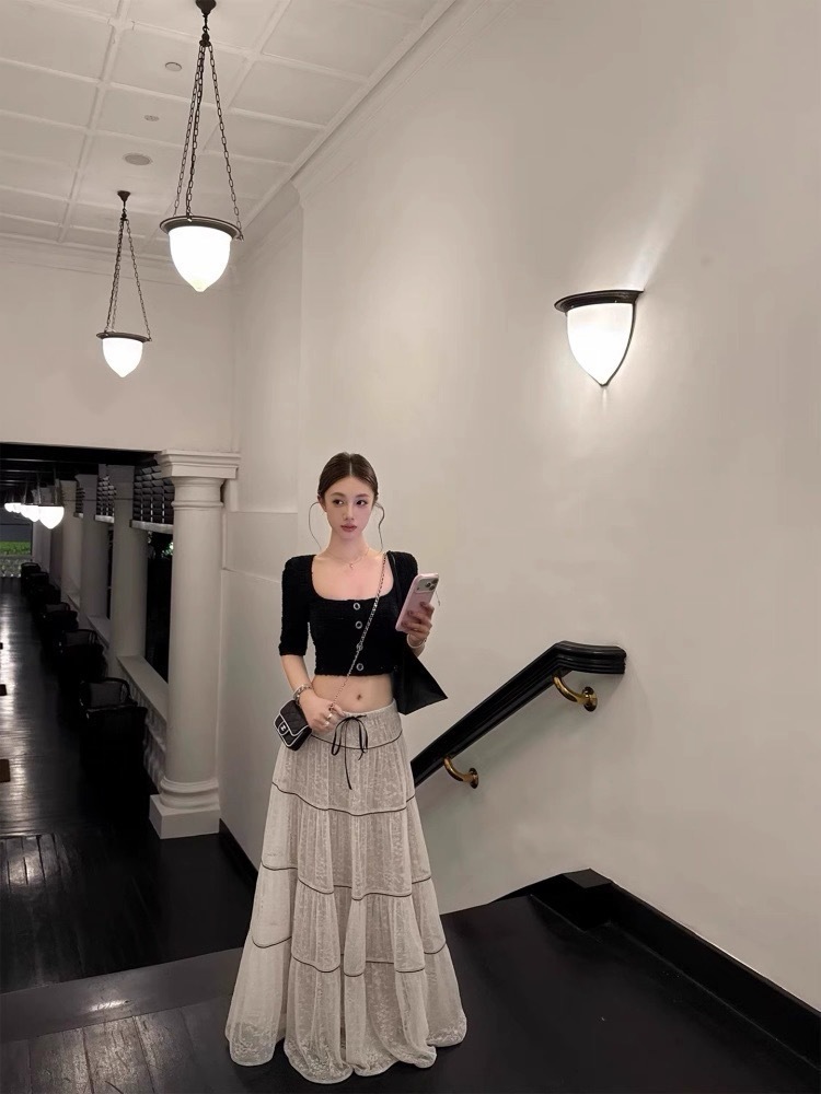 小香粗花泥外套+蕾絲長裙(2件組)